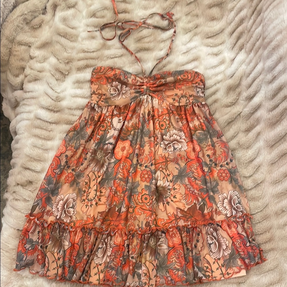 SHEIN Strapless Floral Dress - Orange and Gray